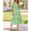 image:imageBTFBM Summer Dresses for Women 2026 Spring Outfits Beach Vacation Short Sleeve Smocked Boho Casual Floral Maxi DressPrint Grass Green