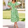 image:imageBTFBM Summer Dresses for Women 2026 Spring Outfits Beach Vacation Short Sleeve Smocked Boho Casual Floral Maxi DressPrint Grass Green