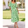 image:imageBTFBM Summer Dresses for Women 2026 Spring Outfits Beach Vacation Short Sleeve Smocked Boho Casual Floral Maxi DressPrint Grass Green