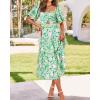 image:imageBTFBM Summer Dresses for Women 2026 Spring Outfits Beach Vacation Short Sleeve Smocked Boho Casual Floral Maxi DressPrint Green