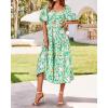 image:imageBTFBM Summer Dresses for Women 2026 Spring Outfits Beach Vacation Short Sleeve Smocked Boho Casual Floral Maxi DressPrint Green