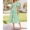 image:imageBTFBM Summer Dresses for Women 2026 Spring Outfits Beach Vacation Short Sleeve Smocked Boho Casual Floral Maxi DressPrint Green