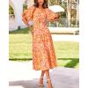 image:imageBTFBM Summer Dresses for Women 2026 Spring Outfits Beach Vacation Short Sleeve Smocked Boho Casual Floral Maxi DressPrint Orange