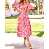 image:imageBTFBM Summer Dresses for Women 2026 Spring Outfits Beach Vacation Short Sleeve Smocked Boho Casual Floral Maxi DressPrint Pink