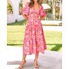 image:imageBTFBM Summer Dresses for Women 2026 Spring Outfits Beach Vacation Short Sleeve Smocked Boho Casual Floral Maxi DressPrint Pink