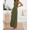 image:imageBTFBM Summer Maxi Dresses for Women 2026 Spring Sleeveless Casual Ruched High Waisted Long Sundress Flowy Beach DressArmy Green