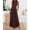 image:imageBTFBM Summer Maxi Dresses for Women 2026 Spring Sleeveless Casual Ruched High Waisted Long Sundress Flowy Beach DressCoffee