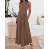 image:imageBTFBM Summer Maxi Dresses for Women 2026 Spring Sleeveless Casual Ruched High Waisted Long Sundress Flowy Beach DressKhaki