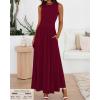 image:imageBTFBM Summer Maxi Dresses for Women 2026 Spring Sleeveless Casual Ruched High Waisted Long Sundress Flowy Beach DressWine Red