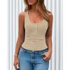 image:imageBTFBM Summer Tops for Women 2026 Scoop Neck Ribbed Henley Button Sleeveless Casual Spring Basic Tank Top Clothes OutfitsApricot