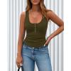 image:imageBTFBM Summer Tops for Women 2026 Scoop Neck Ribbed Henley Button Sleeveless Casual Spring Basic Tank Top Clothes OutfitsArmy Green