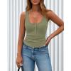 image:imageBTFBM Summer Tops for Women 2026 Scoop Neck Ribbed Henley Button Sleeveless Casual Spring Basic Tank Top Clothes OutfitsBean Green
