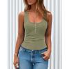 image:imageBTFBM Summer Tops for Women 2026 Scoop Neck Ribbed Henley Button Sleeveless Casual Spring Basic Tank Top Clothes OutfitsBean Green