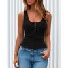 image:imageBTFBM Summer Tops for Women 2026 Scoop Neck Ribbed Henley Button Sleeveless Casual Spring Basic Tank Top Clothes OutfitsBlack