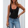 image:imageBTFBM Summer Tops for Women 2026 Scoop Neck Ribbed Henley Button Sleeveless Casual Spring Basic Tank Top Clothes OutfitsBlack