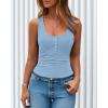 image:imageBTFBM Summer Tops for Women 2026 Scoop Neck Ribbed Henley Button Sleeveless Casual Spring Basic Tank Top Clothes OutfitsDark Blue