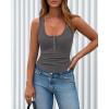 image:imageBTFBM Summer Tops for Women 2026 Scoop Neck Ribbed Henley Button Sleeveless Casual Spring Basic Tank Top Clothes OutfitsDark Grey