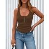 image:imageBTFBM Summer Tops for Women 2026 Scoop Neck Ribbed Henley Button Sleeveless Casual Spring Basic Tank Top Clothes OutfitsDark Khaki
