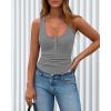 image:imageBTFBM Summer Tops for Women 2026 Scoop Neck Ribbed Henley Button Sleeveless Casual Spring Basic Tank Top Clothes OutfitsGrey