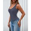 image:imageBTFBM Summer Tops for Women 2026 Scoop Neck Ribbed Henley Button Sleeveless Casual Spring Basic Tank Top Clothes OutfitsGrey Blue
