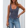 image:imageBTFBM Summer Tops for Women 2026 Scoop Neck Ribbed Henley Button Sleeveless Casual Spring Basic Tank Top Clothes OutfitsGrey Blue