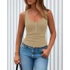 image:imageBTFBM Summer Tops for Women 2026 Scoop Neck Ribbed Henley Button Sleeveless Casual Spring Basic Tank Top Clothes OutfitsLight Khaki