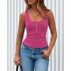 image:imageBTFBM Summer Tops for Women 2026 Scoop Neck Ribbed Henley Button Sleeveless Casual Spring Basic Tank Top Clothes OutfitsRose Red