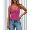 image:imageBTFBM Summer Tops for Women 2026 Scoop Neck Ribbed Henley Button Sleeveless Casual Spring Basic Tank Top Clothes OutfitsRose Red
