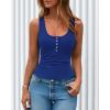 image:imageBTFBM Summer Tops for Women 2026 Scoop Neck Ribbed Henley Button Sleeveless Casual Spring Basic Tank Top Clothes OutfitsRoyal Blue