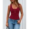 image:imageBTFBM Summer Tops for Women 2026 Scoop Neck Ribbed Henley Button Sleeveless Casual Spring Basic Tank Top Clothes OutfitsWine Red