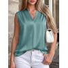 image:imageBTFBM Tank Top for Women 2026 Summer Spring Silk Satin V Neck Pleated Sleeveless Work Blouses Business Casual OutfitsAqua Blue