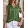 image:imageBTFBM Tank Top for Women 2026 Summer Spring Silk Satin V Neck Pleated Sleeveless Work Blouses Business Casual OutfitsArmy Green