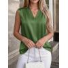 image:imageBTFBM Tank Top for Women 2026 Summer Spring Silk Satin V Neck Pleated Sleeveless Work Blouses Business Casual OutfitsArmy Green