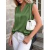 image:imageBTFBM Tank Top for Women 2026 Summer Spring Silk Satin V Neck Pleated Sleeveless Work Blouses Business Casual OutfitsArmy Green