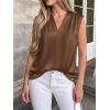 image:imageBTFBM Tank Top for Women 2026 Summer Spring Silk Satin V Neck Pleated Sleeveless Work Blouses Business Casual OutfitsBrown