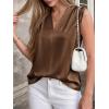 image:imageBTFBM Tank Top for Women 2026 Summer Spring Silk Satin V Neck Pleated Sleeveless Work Blouses Business Casual OutfitsBrown