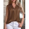 image:imageBTFBM Tank Top for Women 2026 Summer Spring Silk Satin V Neck Pleated Sleeveless Work Blouses Business Casual OutfitsBrown