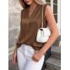 image:imageBTFBM Tank Top for Women 2026 Summer Spring Silk Satin V Neck Pleated Sleeveless Work Blouses Business Casual OutfitsBrown