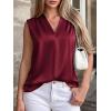 image:imageBTFBM Tank Top for Women 2026 Summer Spring Silk Satin V Neck Pleated Sleeveless Work Blouses Business Casual OutfitsBurgundy