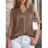 image:imageBTFBM Tank Top for Women 2026 Summer Spring Silk Satin V Neck Pleated Sleeveless Work Blouses Business Casual OutfitsCoffee Grey
