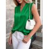 image:imageBTFBM Tank Top for Women 2026 Summer Spring Silk Satin V Neck Pleated Sleeveless Work Blouses Business Casual OutfitsGreen
