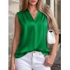 image:imageBTFBM Tank Top for Women 2026 Summer Spring Silk Satin V Neck Pleated Sleeveless Work Blouses Business Casual OutfitsGreen