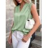 image:imageBTFBM Tank Top for Women 2026 Summer Spring Silk Satin V Neck Pleated Sleeveless Work Blouses Business Casual OutfitsSage Green