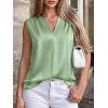 image:imageBTFBM Tank Top for Women 2026 Summer Spring Silk Satin V Neck Pleated Sleeveless Work Blouses Business Casual OutfitsSage Green