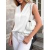 image:imageBTFBM Tank Top for Women 2026 Summer Spring Silk Satin V Neck Pleated Sleeveless Work Blouses Business Casual OutfitsWhite