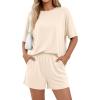image:imageBTFBM Two Piece Sets For Women Summer Outfits Short Sleeve Tops Lounge Shorts Sets Oversized Matching Sets Pockets 2026Beige