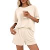 image:imageBTFBM Two Piece Sets For Women Summer Outfits Short Sleeve Tops Lounge Shorts Sets Oversized Matching Sets Pockets 2026Beige