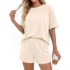 image:imageBTFBM Two Piece Sets For Women Summer Outfits Short Sleeve Tops Lounge Shorts Sets Oversized Matching Sets Pockets 2026Beige