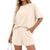 image:imageBTFBM Two Piece Sets For Women Summer Outfits Short Sleeve Tops Lounge Shorts Sets Oversized Matching Sets Pockets 2026Beige