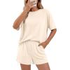 image:imageBTFBM Two Piece Sets For Women Summer Outfits Short Sleeve Tops Lounge Shorts Sets Oversized Matching Sets Pockets 2026Beige
